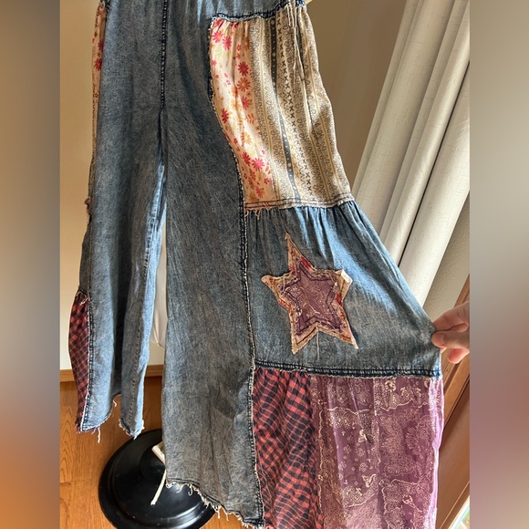 Blue Velvet extreme wide leg patchwork star jeans size small - Picture 2 of 13